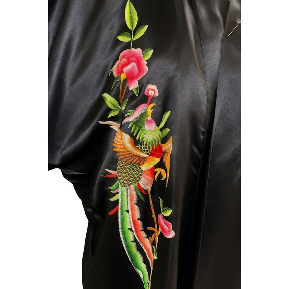 Golden Dragon Embroidered Satin Robe – Vintage Black Kimono with Dragon & Phoeni - Picture 3 of 7